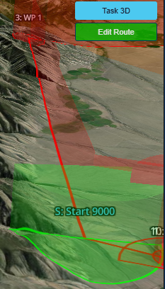 **Task 3D**: the task over the terrain model, with the start and turnpoint volumes