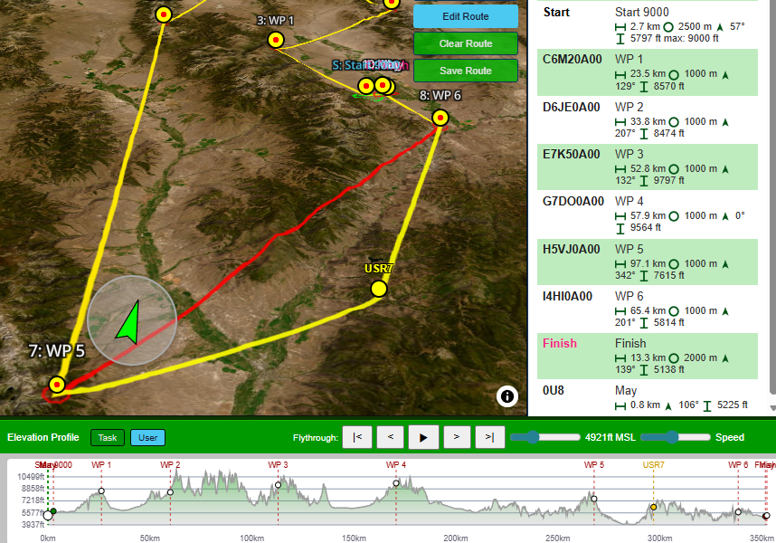Gezeichnet wird sie im Preflight: **Edit Route**, Punkte ziehen, **Save Route**