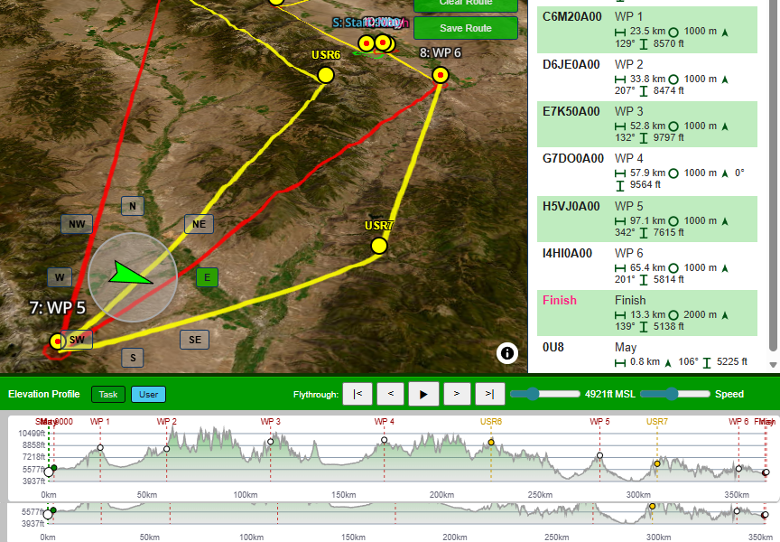Wind rose and route profile in Preflight