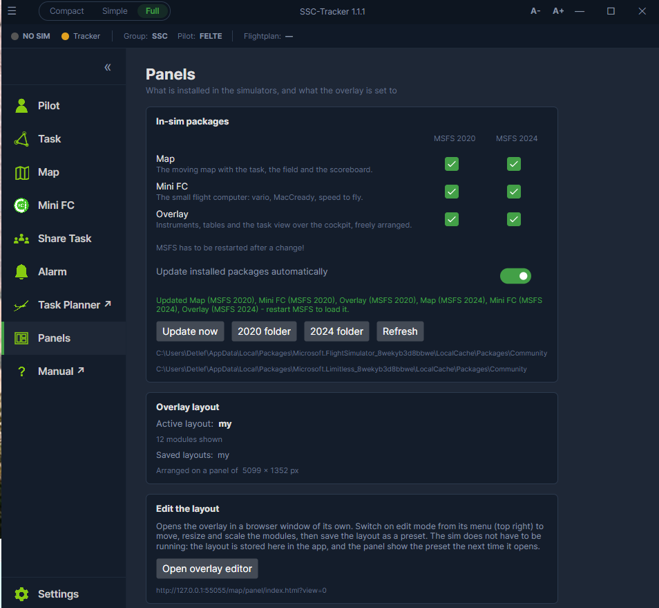One tick box per simulator and package